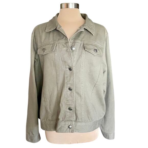 Westbound Woman Olive Green Twill Denim Jacket Sz 2X Casual Fall Plus Size - Picture 1 of 8